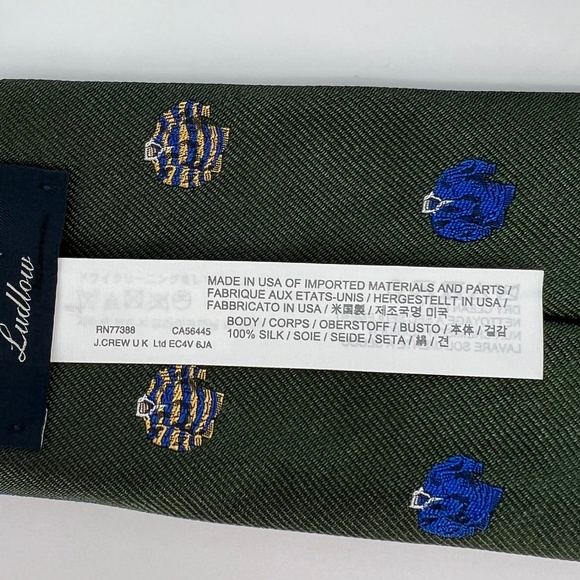 J. Crew Men's Rugby Pattern 100% Silk Tie Green Ludlow English Hand Stitched USA - Picture 7 of 12